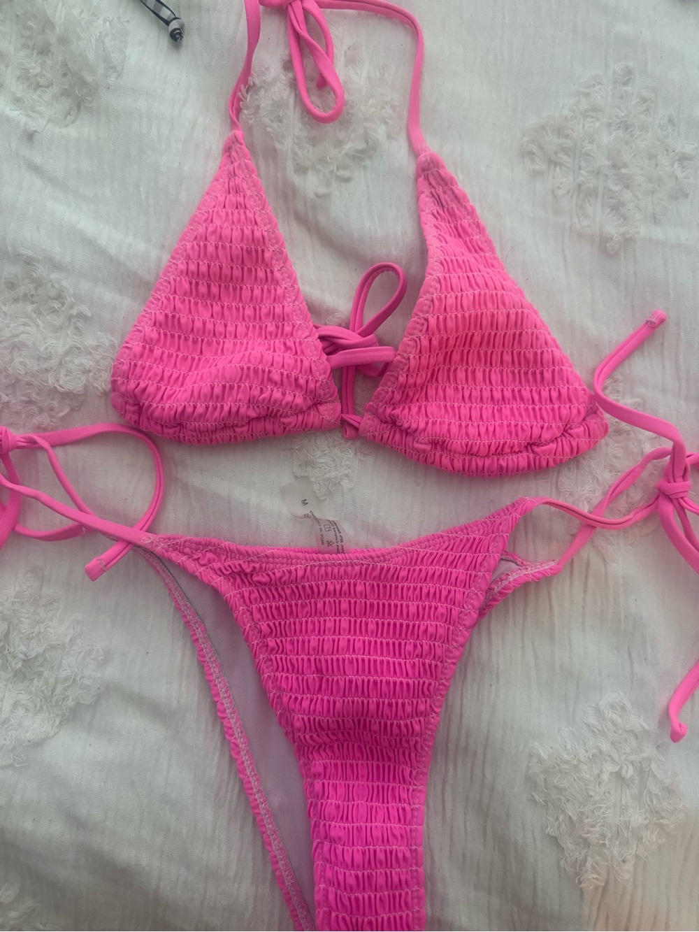 SHEIN Hot Pink Smocked Triangle Bikini Set